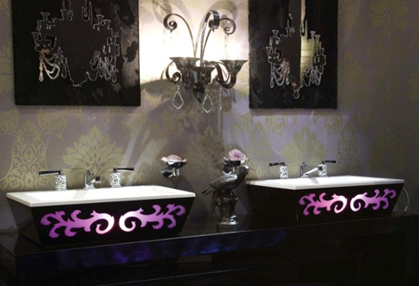 moderne waschbecken hinterbeleuchtung lila arabesque