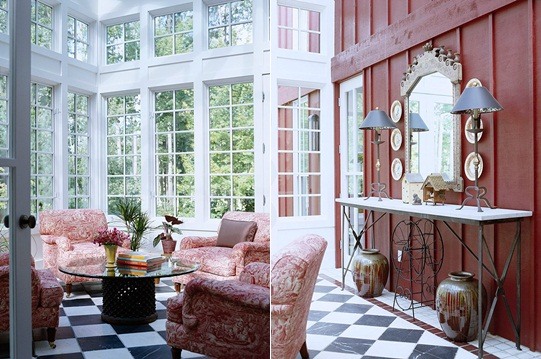 rosa rote Wohnzimmer Möbel Veranda