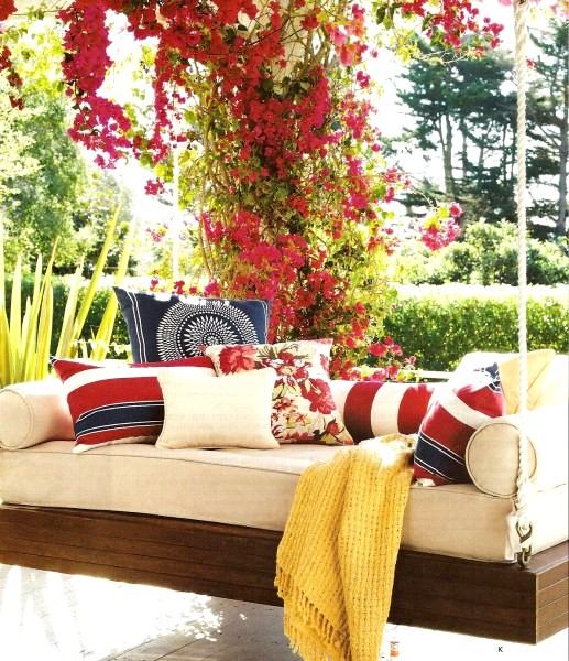 schaukel veranda terrasse sitzkissen dekorative kissen rot blau