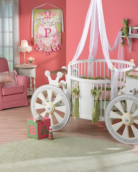 Aschenputtel Kutsche weiß Bett Mädchenzimmer-rosa Wände