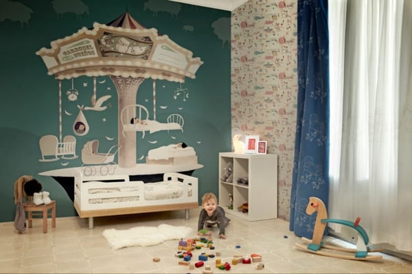 Babyzimmer Wandgestaltung-Idee-süßes Schaukel