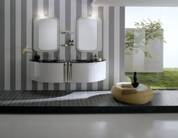 Badezimmermöbel Artesi streifen weiß hochglanz schwarze arbeitsplatten