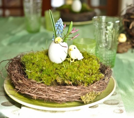 Osternest Vögel-Tischdeko Frühling