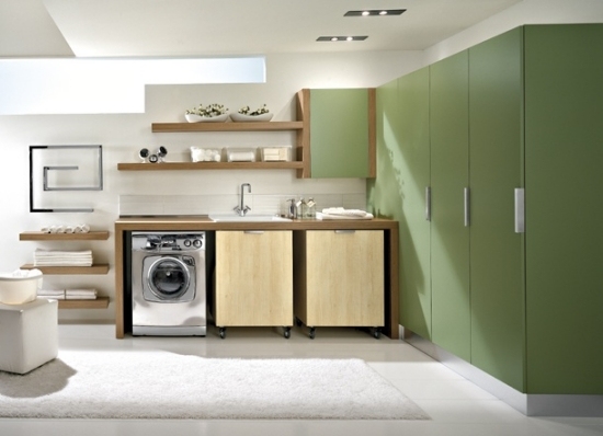 Braun-Grün Farbschema Waschküche Design Innenarchitektur