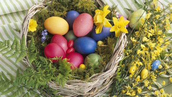 Buntes Arrangement Frühlingsdeko Oster Eier bemalen