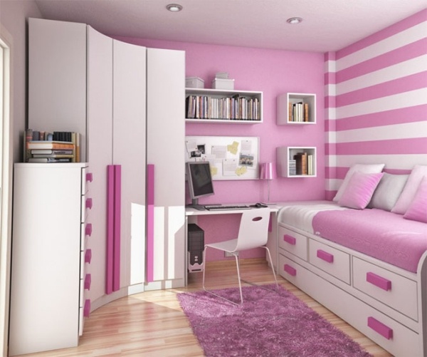 Coole Einrichtung Mädchenzimmer weiß-hellrosa Kombination