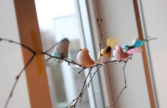 Deko Frühling Ostern-Vögel auf Ästen basteln