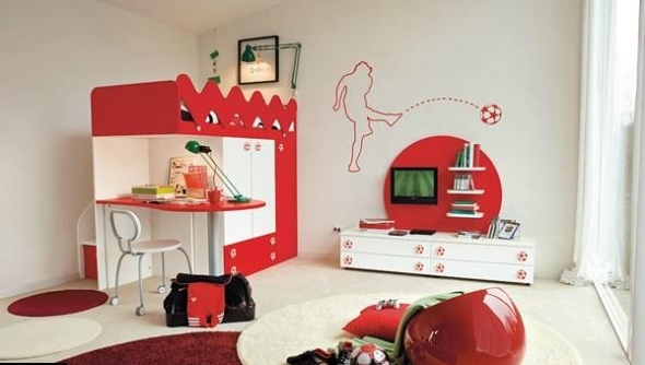 Design Ideen Kinderzimmer Fußball-rot weiß Farbtöne