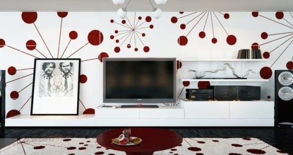 Designer Wohnung-Weiß Rot-Schwarz Farbschema