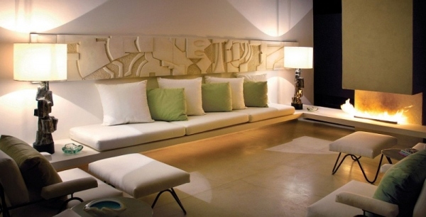 Exquisite Einrichtung Wohnzimmer Kamin Sofa Set Beleuchtung