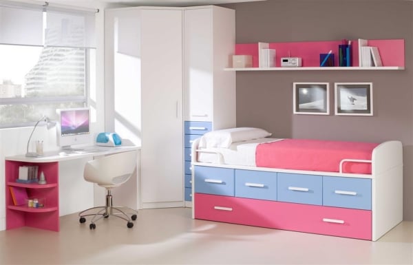 Farbkombination für Mädchenzimmer-blau rosa Hochbett