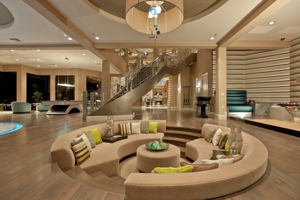 Hotel Foyer Design Ideen rundes-Sofa Set-Eingebaut Kissen