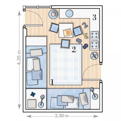 Jungenzimmer Plan-2 Betten Spielfläche