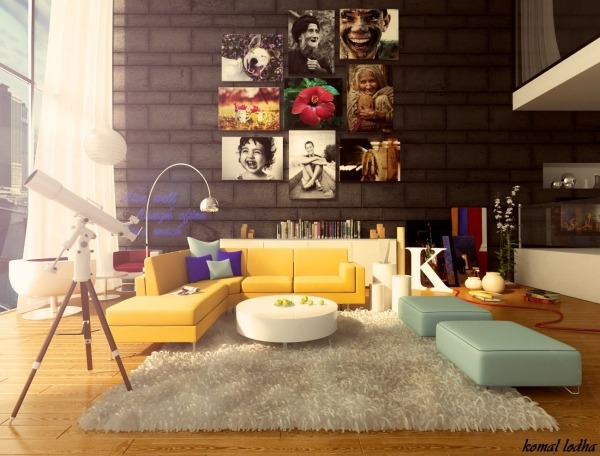Komal Lodh-farbenfrohes Wohnzimmer-Designer Möbel gelbes Sofa