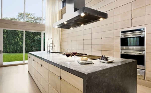 Küche Design Ausstattung Zeder Eichenholz-raumhohe Fenster