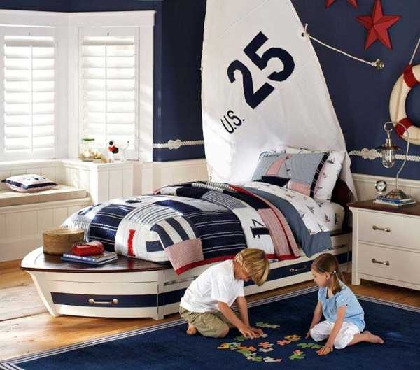 Segeljacht Bett Ideen-Kinderzimmer Teppich blau
