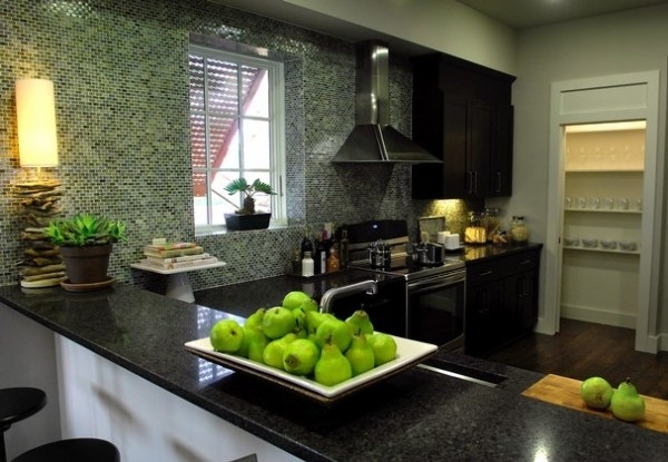 Smaragdgrün Fliesen Dunkle Räume-Küche Design
