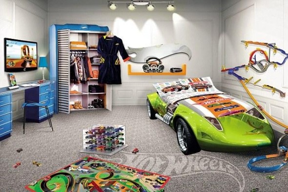 Sportwagen grün Bett Design-Kinderzimmer Gestaltungsideen