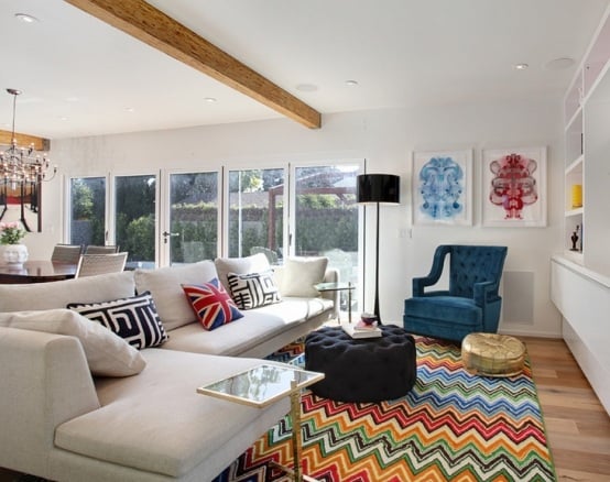 Wohnideen Trends 2013 Zickzack-Muster Teppich weißes Sofa