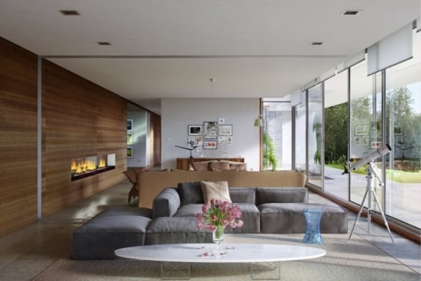 Wohnideen moderne Wohnzimmer holz braun grau