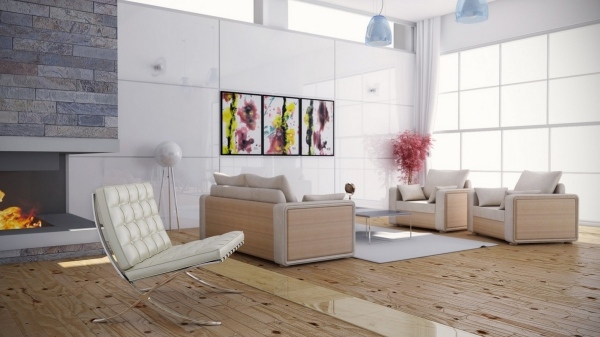 Wohnzimmer Einrichtung Ideen Holzboden-Kaminofen