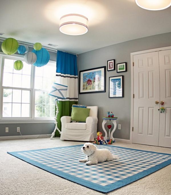 babyzimmer dekorieren ideen grün blau papierlaternen fenster