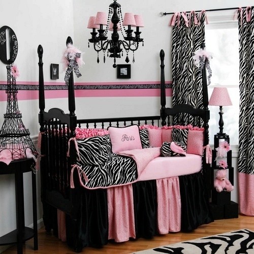 babyzimmer rosa schwarz paris thema einrichten