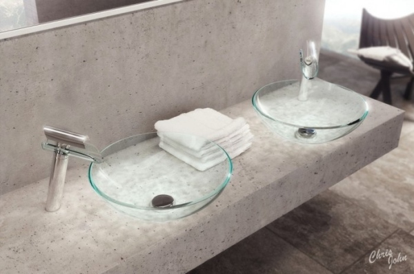 das moderne badezimmer stein waschtisch glas spüle