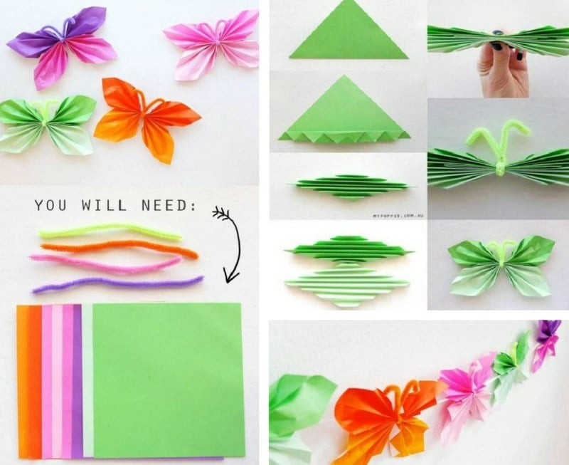 deko im kinderzimmer origami anleitung schmetterling plueschdraht