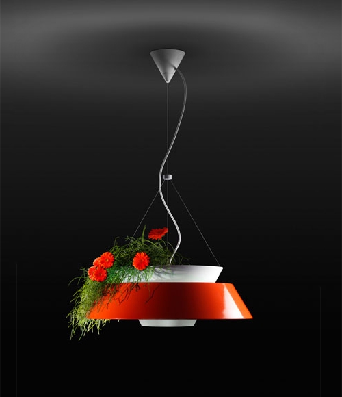 einzigartiges lampen design kombiniert lampe und blumentopf rot