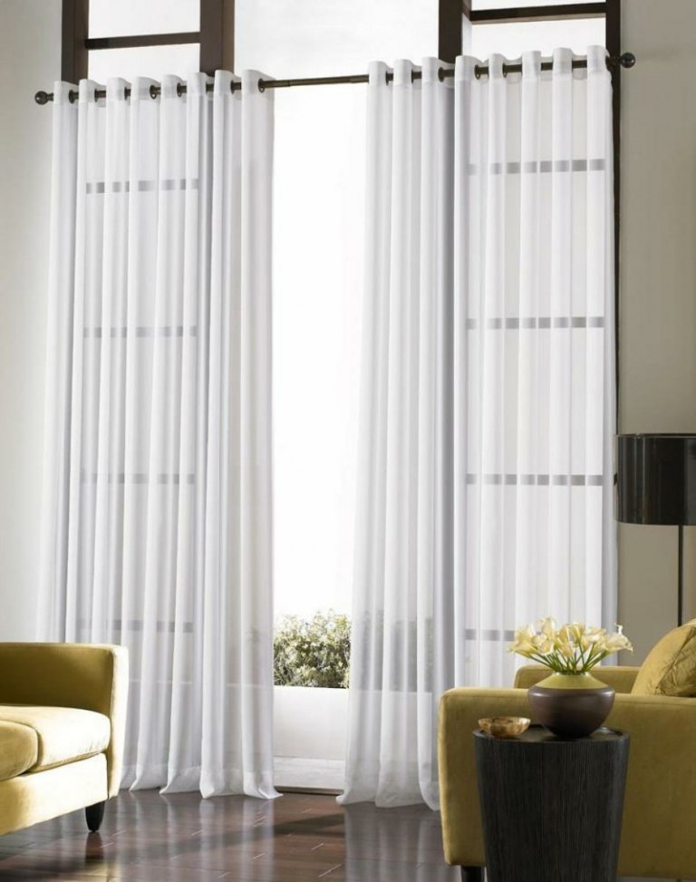 gardinen für das wohnzimmer elegant modern weiss schlicht design gelb sessel
