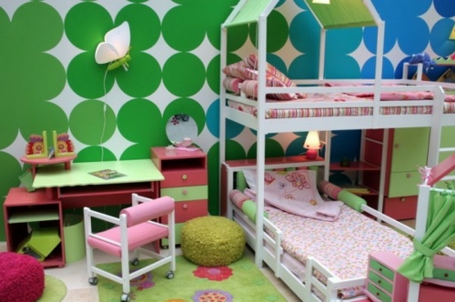 grüne Wand Kreisen Kinderzimmer-Doppelbett 