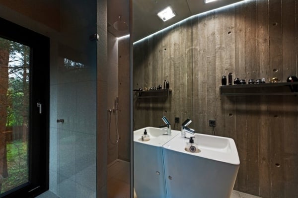 haus stahl in holzoptik modernes design badezimmer