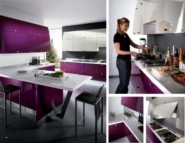 moderne Küchen Scavolini lila weiß hochglanz