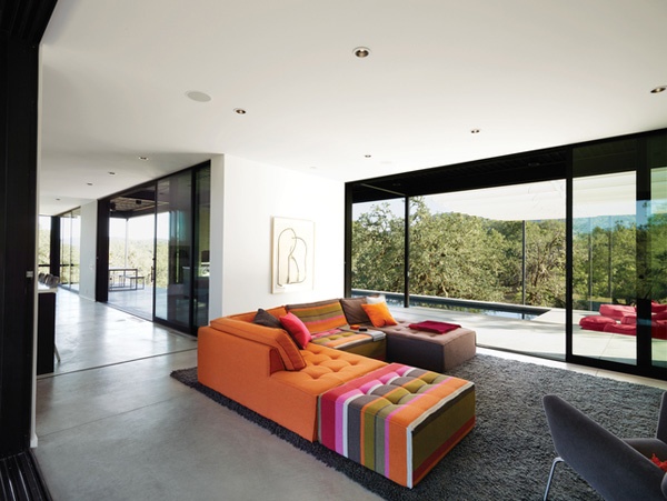 moderne fertighäuser Marmol Radziner kalifornien buntes sofa design
