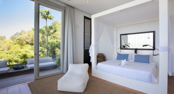 moderne luxusvilla mit exotischem interieur schlafzimmer