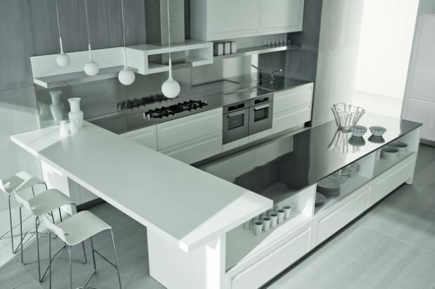 moderne weiße Küchenzeile italienische Möbel