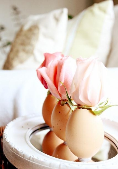 osterdeko ideen für vase aus eierschale rosa