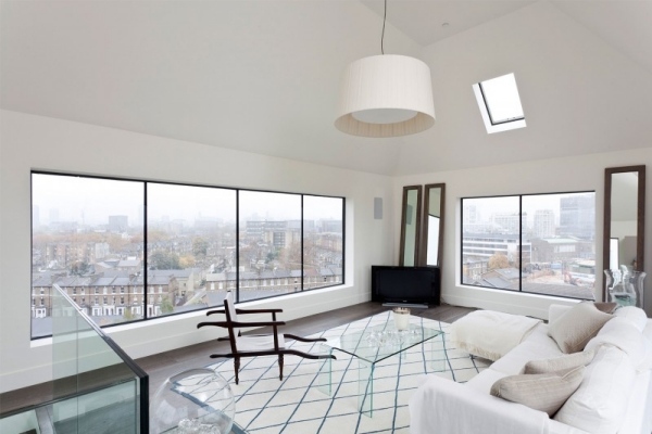 panoramablick london schicke wohnung weißes wohnzimmer