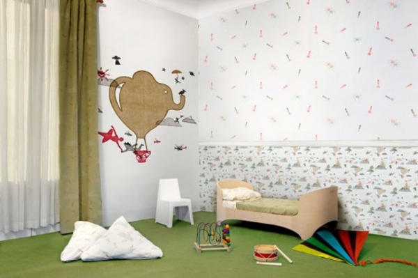 süße Kinderzimmer-Wandgestaltung-grüne Farbe