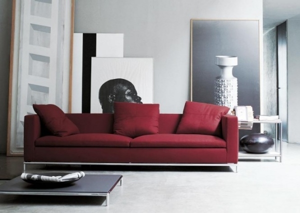 sofa design ideen für modernes wohnzimmer weinrot