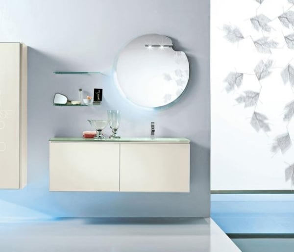 weiße badmöbel runder wandspiegel minimalistisch artesi
