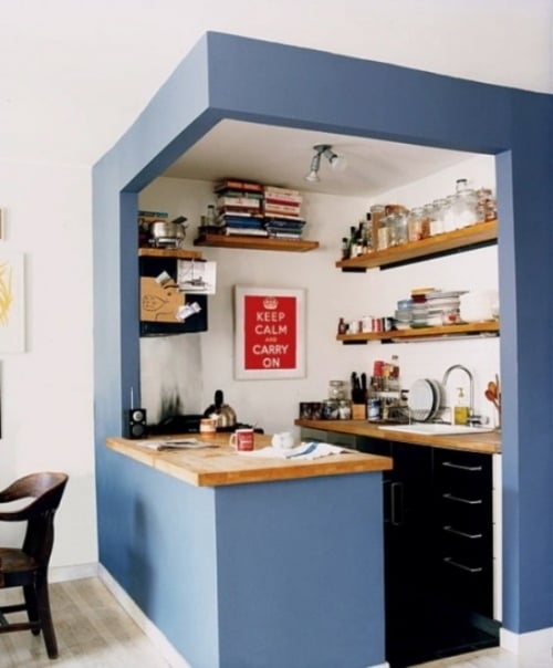 20 kreative ideen kleine küche kasten blau