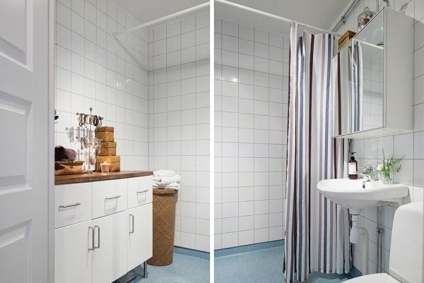 Badezimmer Weiß Fliesen-Puristische kleine Wohnung