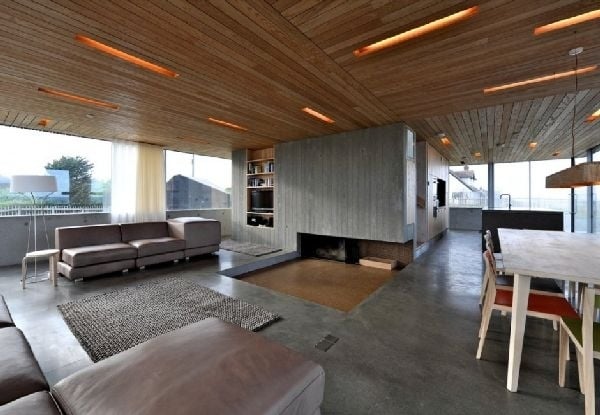 Decke Gestaltung Holzpaneele-Wohnzimmer Design