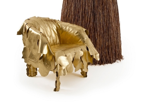 Designer Sessel von Edra leather works gold handgefertigt