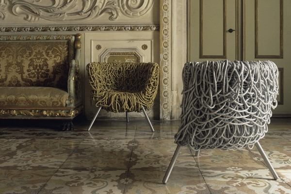 Designer Sessel von Edra vermelha gold silber verwickelte faden look