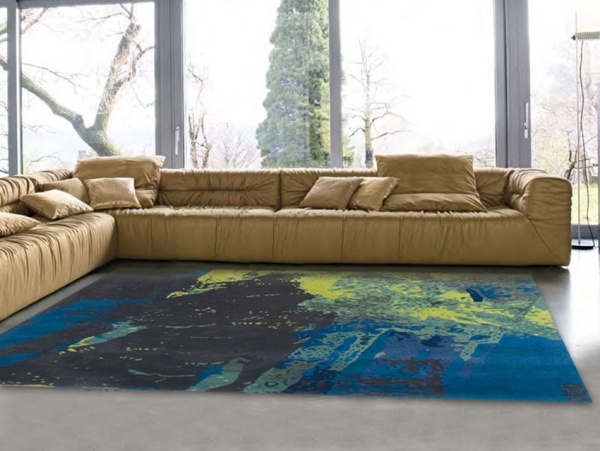 Einrichtung Trends Sofa-Set-Beige blauer Teppich Wohnzimmer