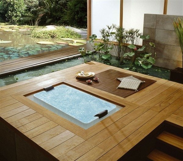 Feng Shui Badezimmer Gestaltungsideen Whirlpool Bambus Holz
