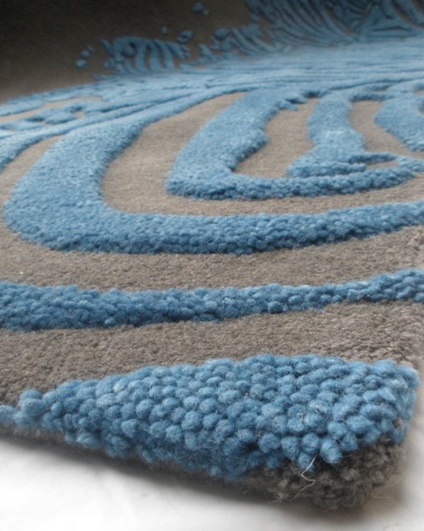 Flauschiger Teppich-grau blau-Fareed Design USA